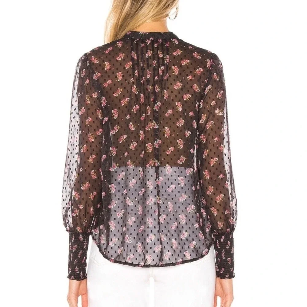 Free People Flowers In December Blouse Women's XS Black Boho Hippie Coquette Y2K